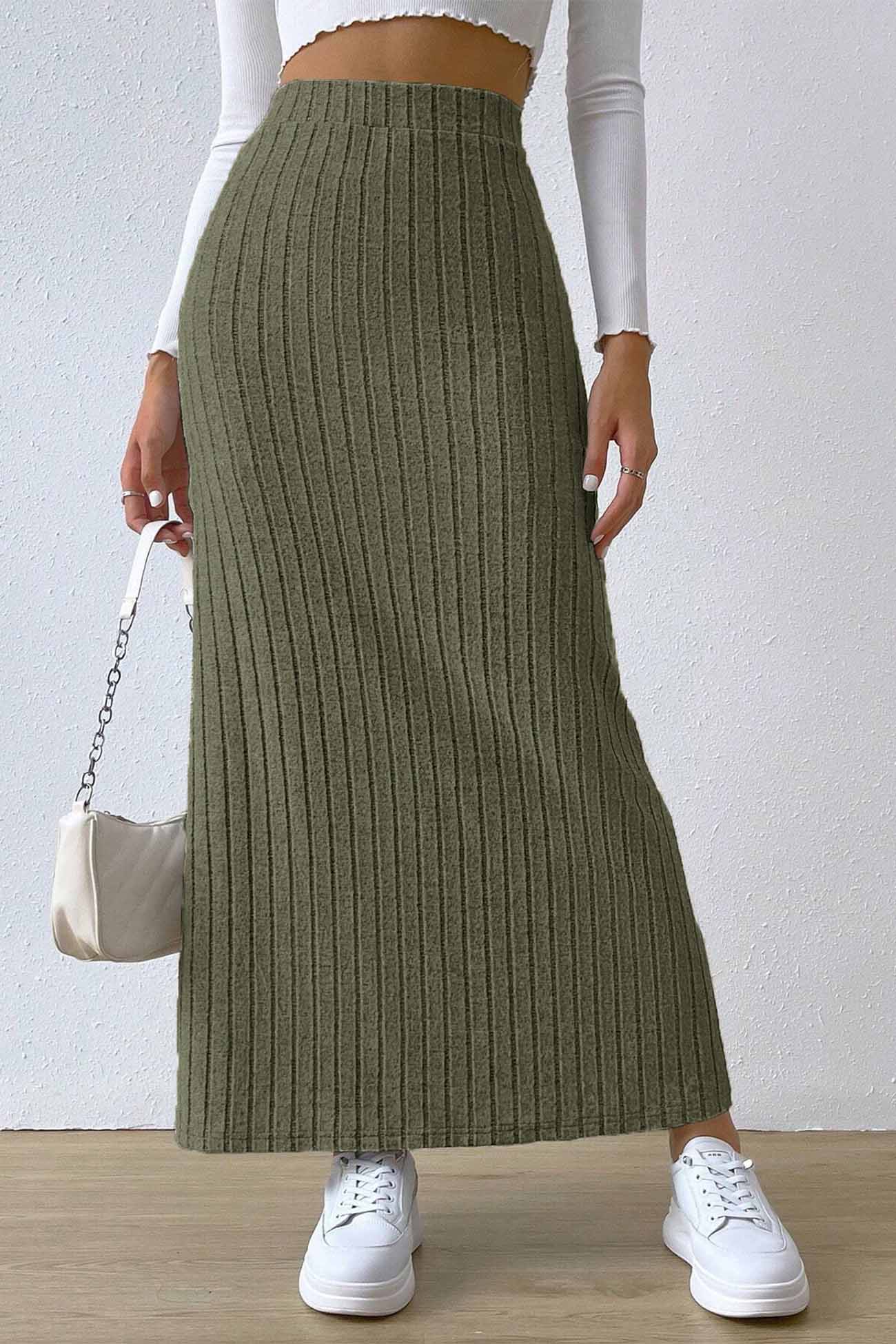 Color Slit Knitted Skirt