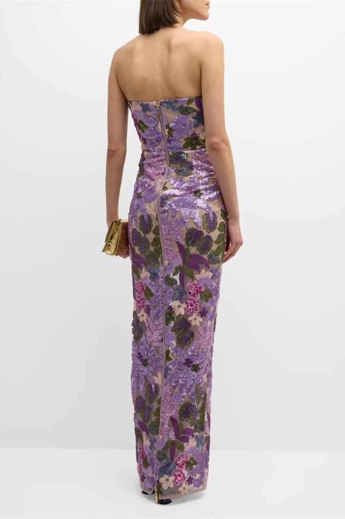 Aurora -embroidered Strapless Maxi Dress