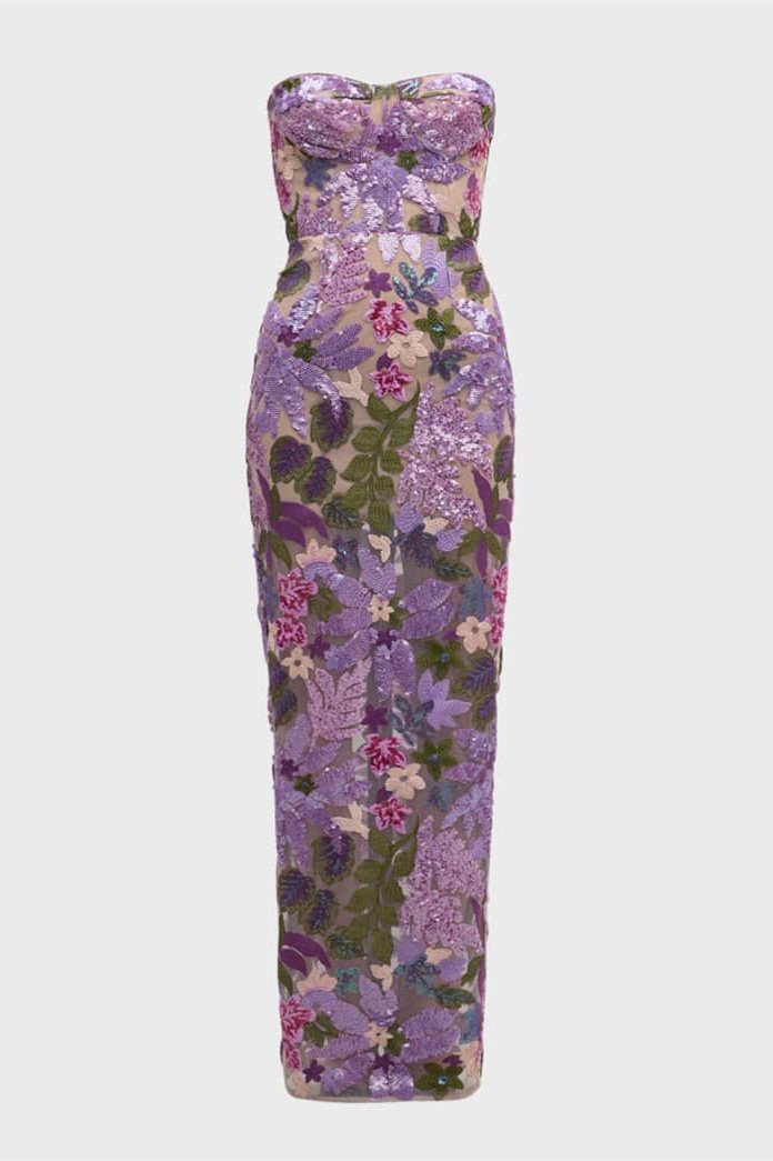 Aurora -embroidered Strapless Maxi Dress
