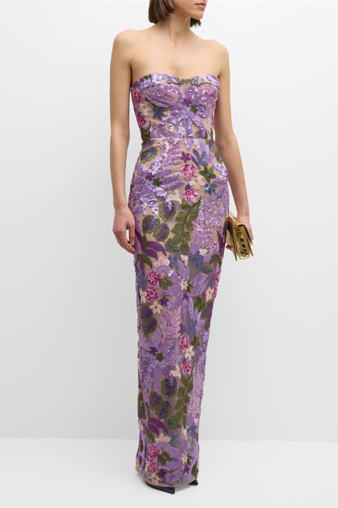Aurora -embroidered Strapless Maxi Dress