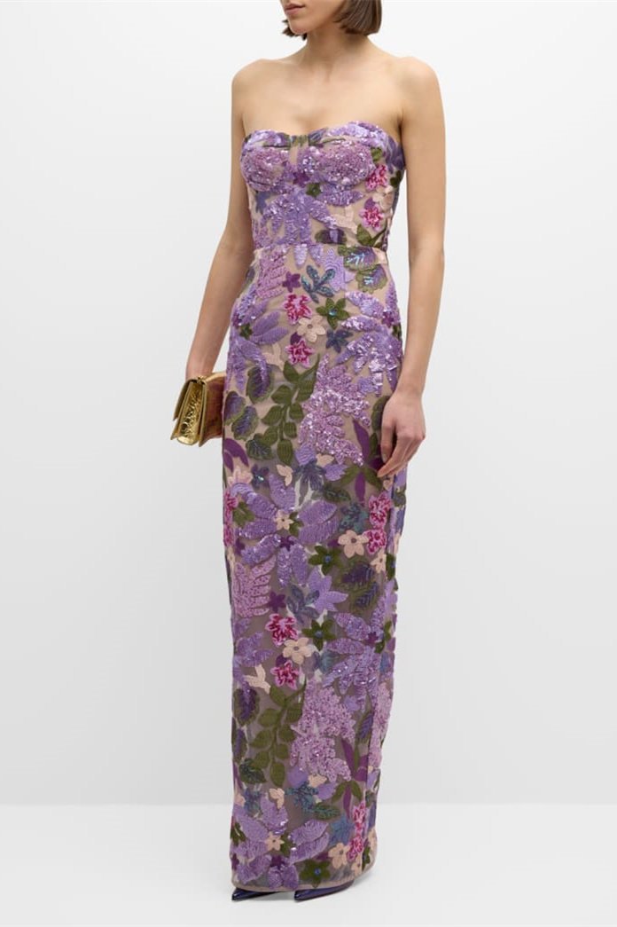 Aurora -embroidered Strapless Maxi Dress