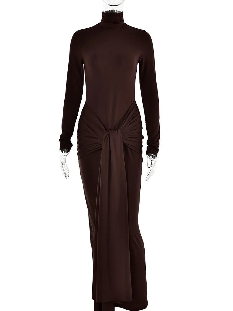 Lace-up High Neck Bodycon Maxi Dress for , Perfect for Autumn