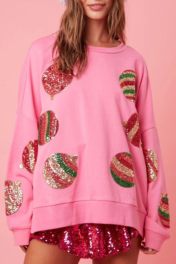 Christmas Egg Sequined Long Sleeve Sweatshirt