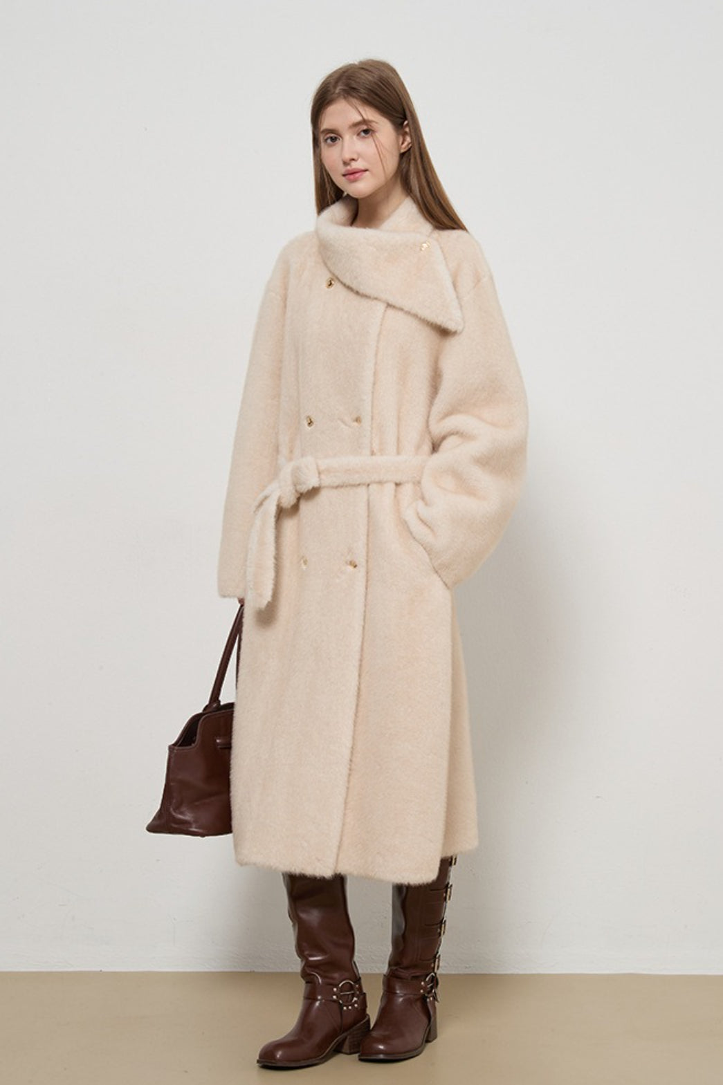 Luxe Faux Fur Tweed Long Lady Overcoat