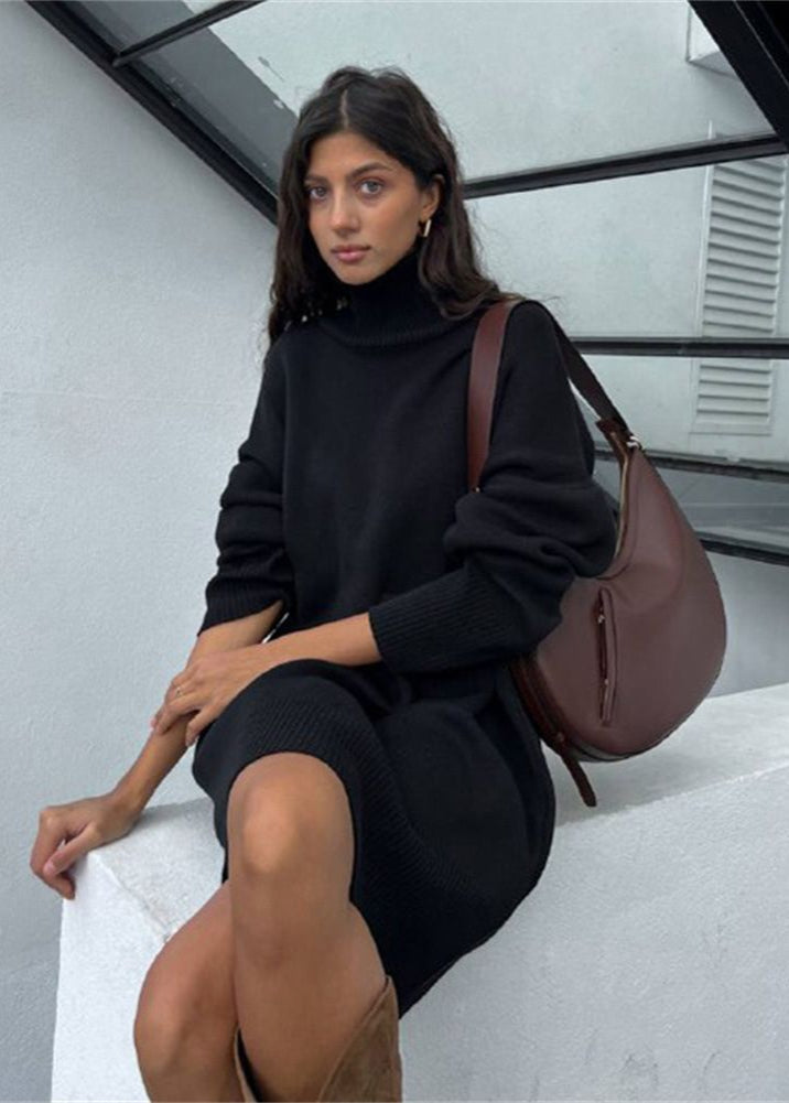 Harper Knit Turtleneck Sweater Dress – Oversized Long Sleeve Pullover