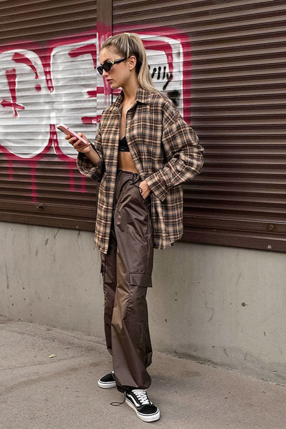 Plaid Longline Loose Fit Blouse