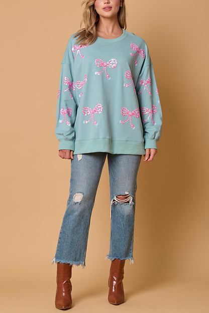Christmas Bow Sequin Loose Long-sleeved Sweatshirt