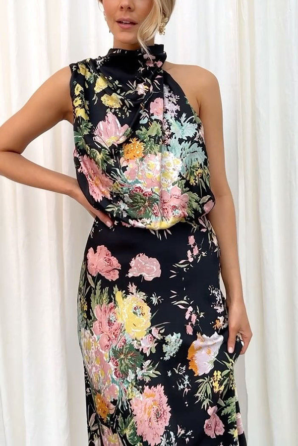 Wine Country Dates Halter Neck Elastic Waist Maxi Dress