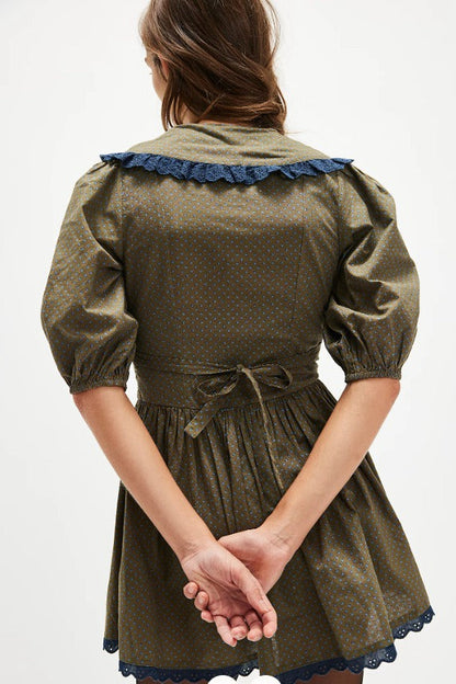 Polka Dot Peter Pan Collar Puff Sleeve Mini Dress