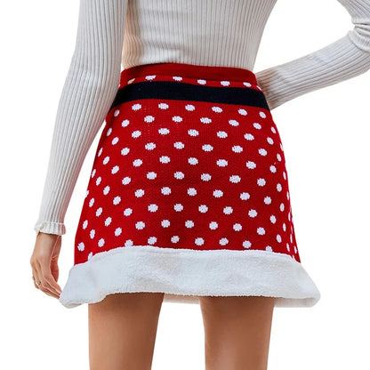 New Winter Knitted Skirts Christmas Clothes High Waist Embroidered Mini Skirt Pencil Skirt
