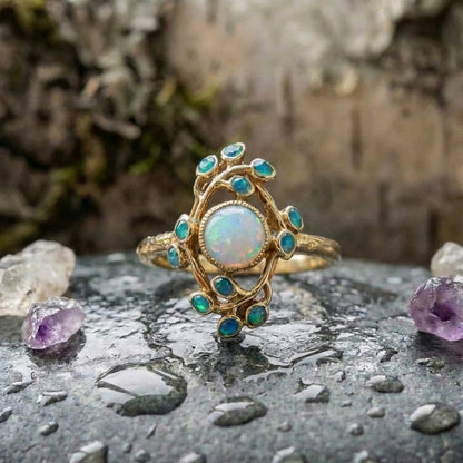 Blue Ring Vintage Crystals And Opal