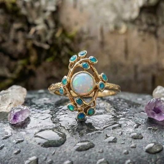 Blue Ring Vintage Crystals And Opal