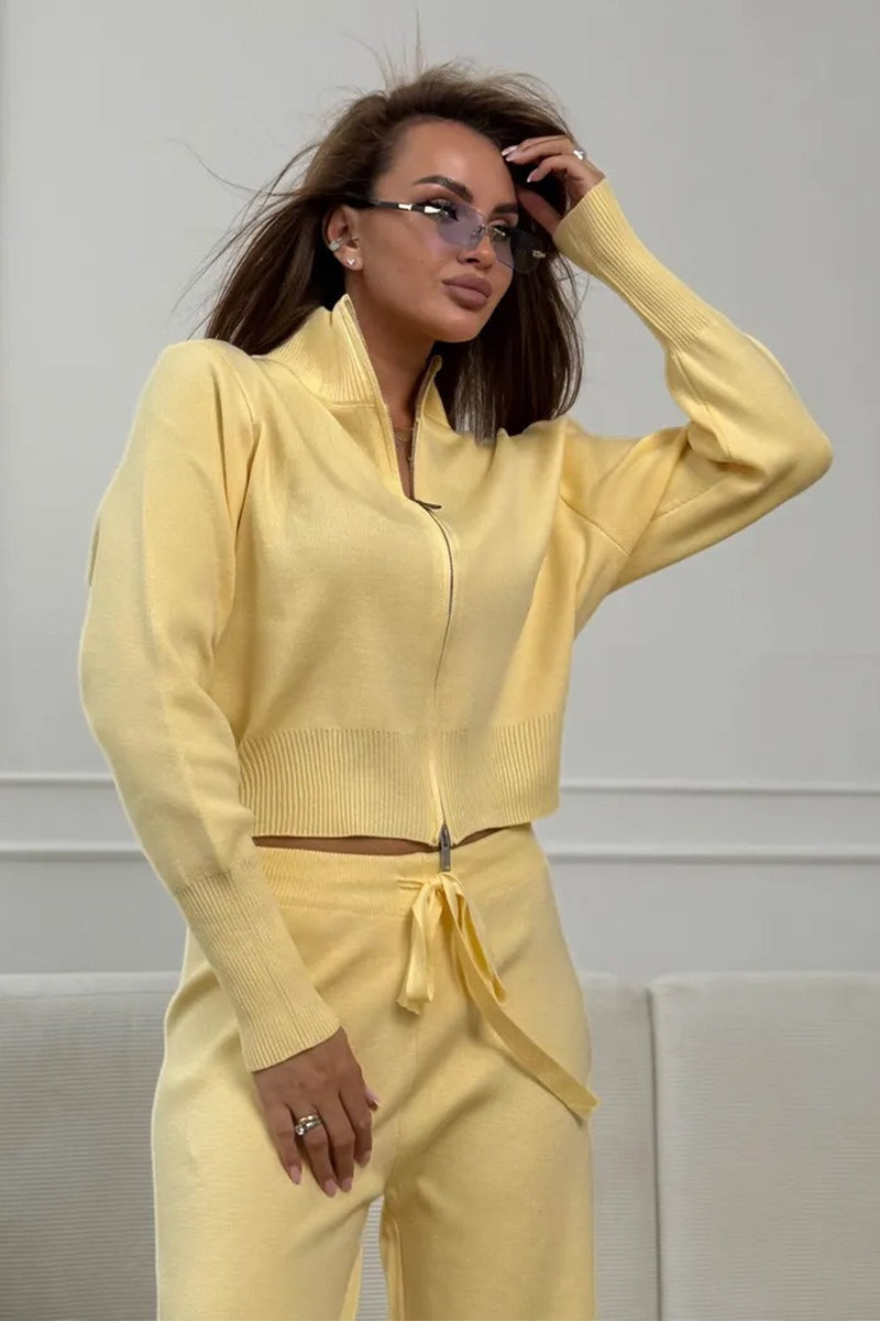 Two-way Zipper Fitted Knit Commuter Two Piece Set