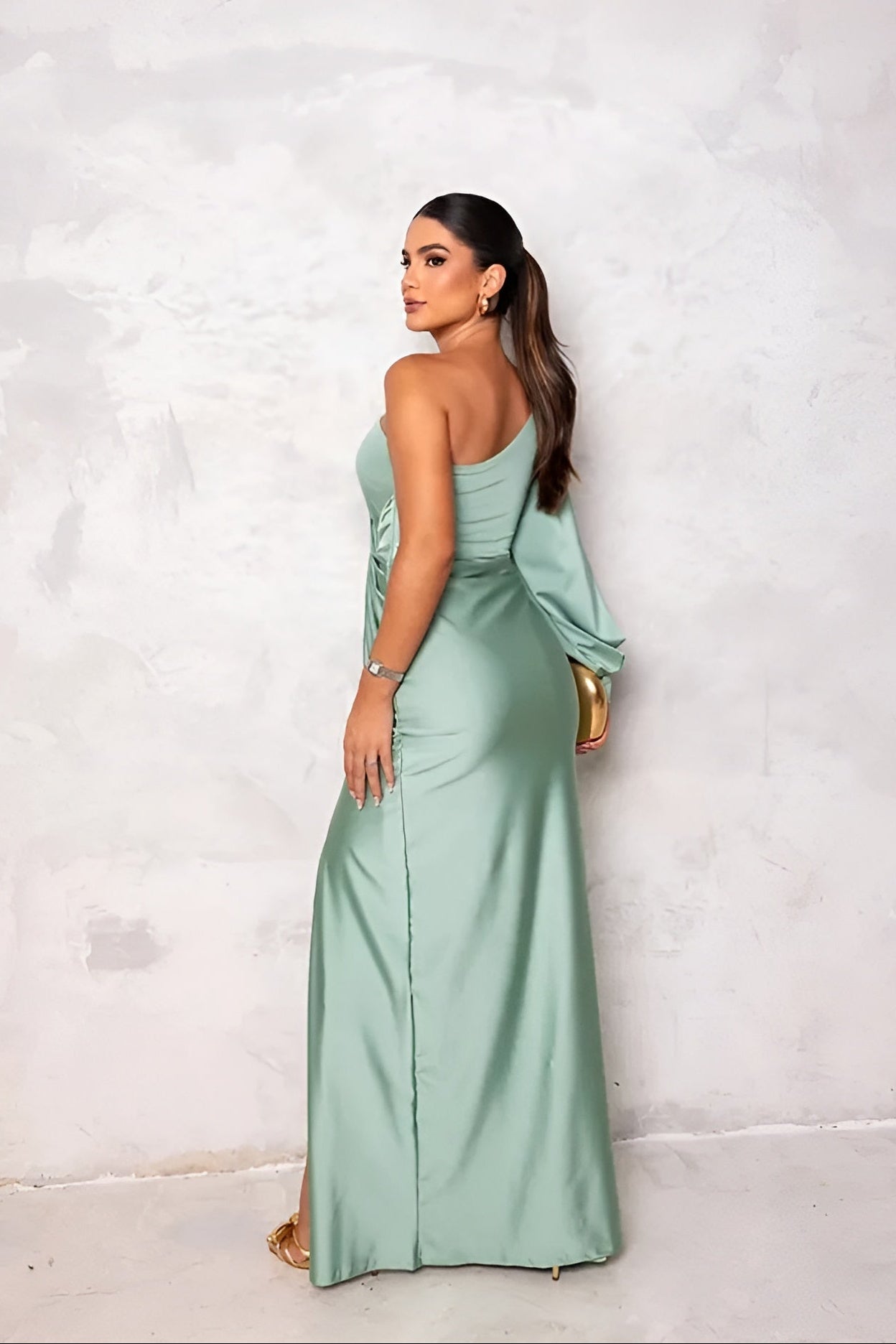 Avira — One-shoulder Satin Maxi Dress With Side Slit