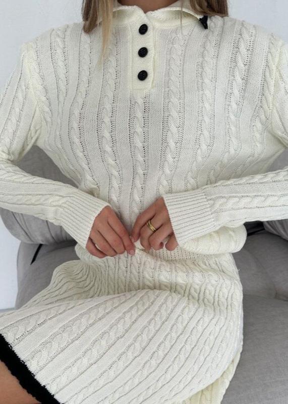 Cable-knit Buttoned Sweater Dress Set