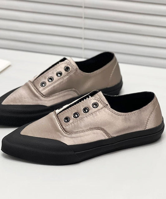 Khaki Silk Blended Boutique Splicing Pointed Toe Flat Shoes for