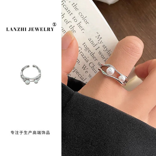 Elegant Double Pearl Silver Ring