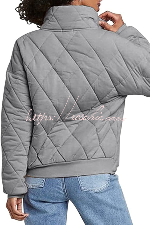 Diamond Quilted Pocket Button Long Sleeve Coat