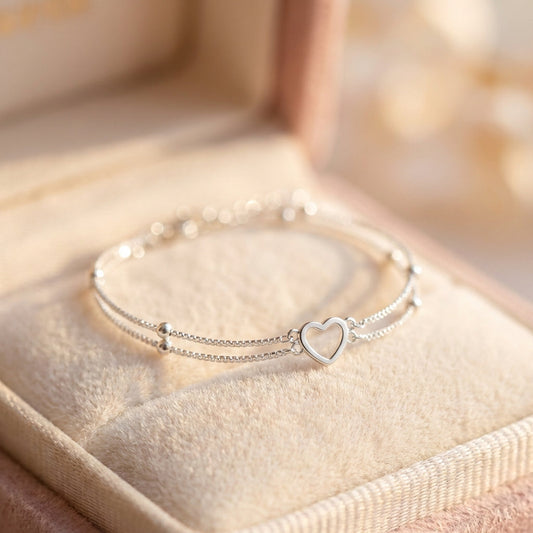 Adjustable Silver Heart Bracelet