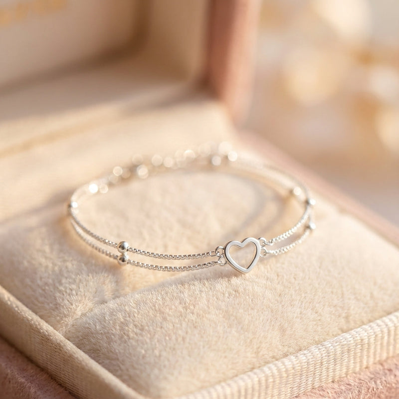 Adjustable Silver Heart Bracelet