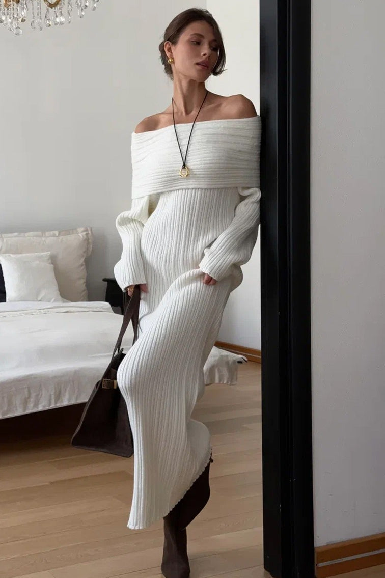 Minimalist Off Shoulder Bodycon Knit Maxi Dress