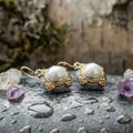 Vintage Inlaid Golden Pearl Earrings