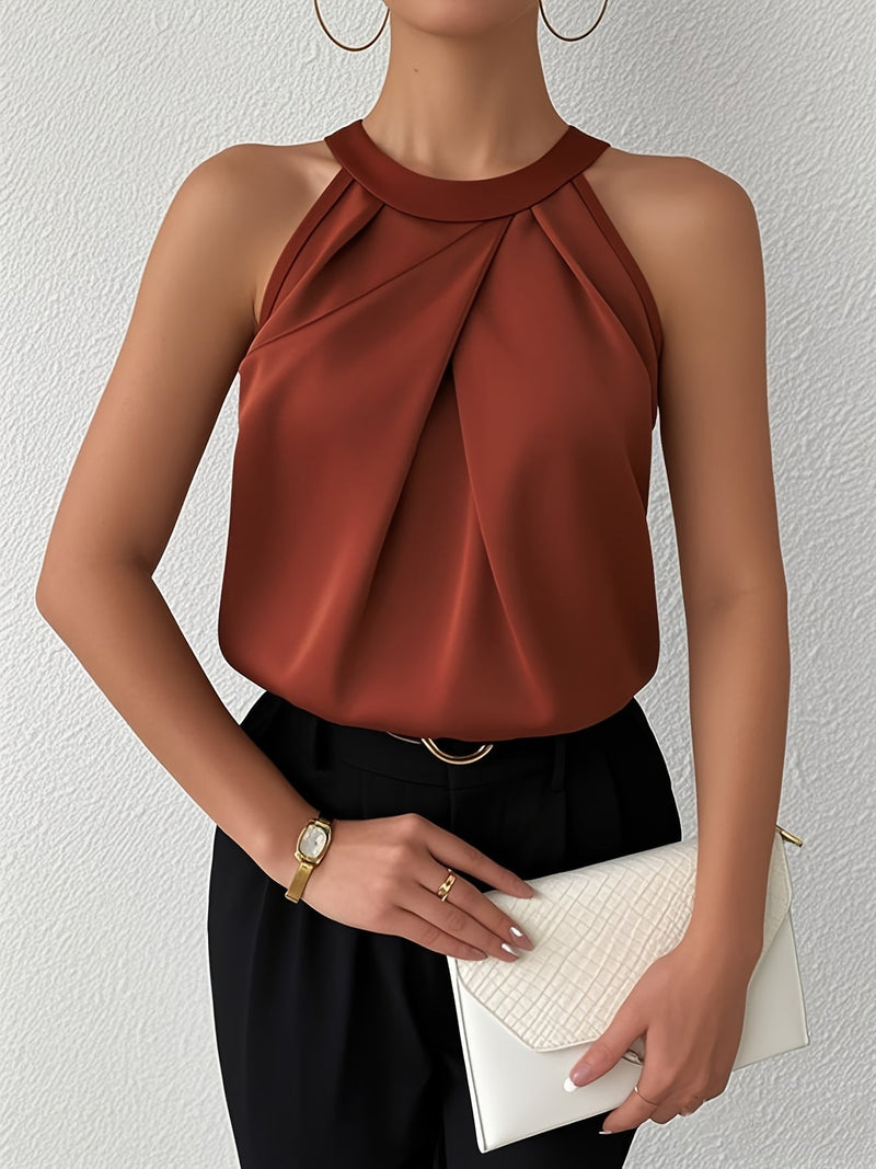 Avielle Halter Neck Blouse — Sleeveless Satin Finish Top for