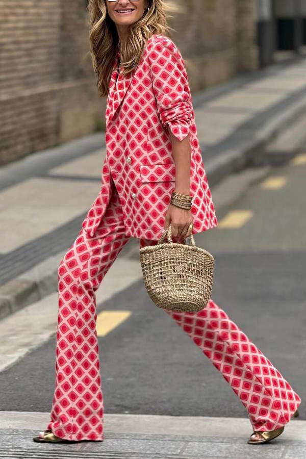 Geometric Print Pocket Suit Pants