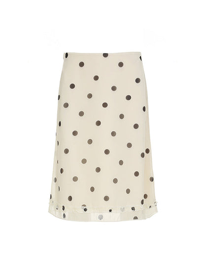 Apricot Polka Dot Fungus Edge Maxi Skirts