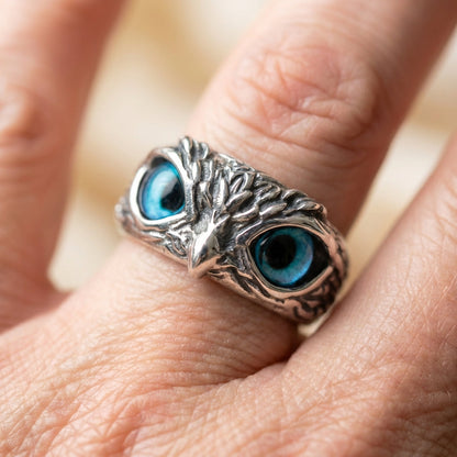 An Owl Of Good Luck Adjustable Ring In Silver And Opal