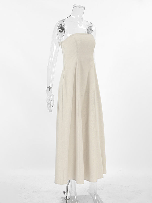 A-line Loose Elasticity Pockets Color Zipper Tube Maxi Dresses