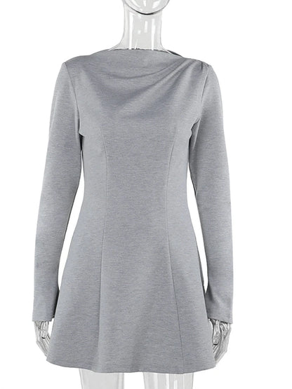Julissa Mo Round Neck Dress Black Long Sleeve High Waist Mini Dress Female Autumn A-line Slim Party Clubwear