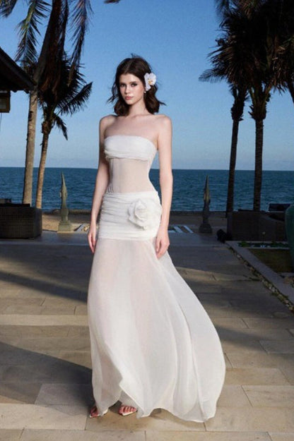 Sheer Mesh Bandeau Maxi Dress