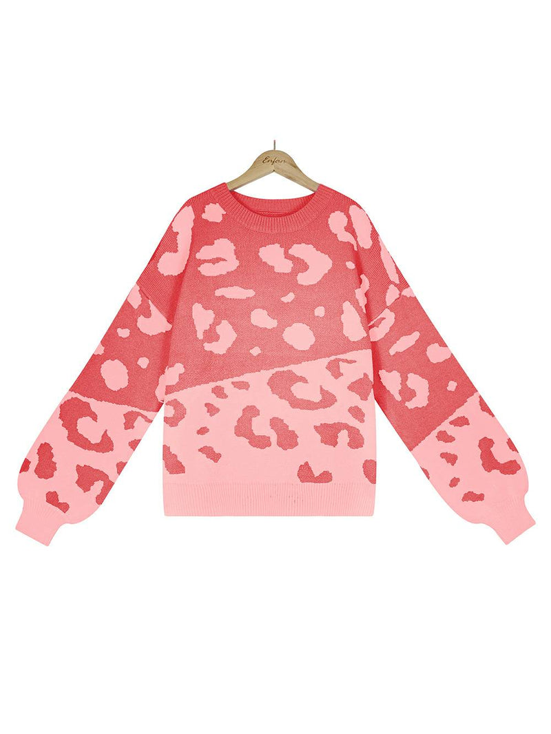 Leopard Round Neck Knit Sweater