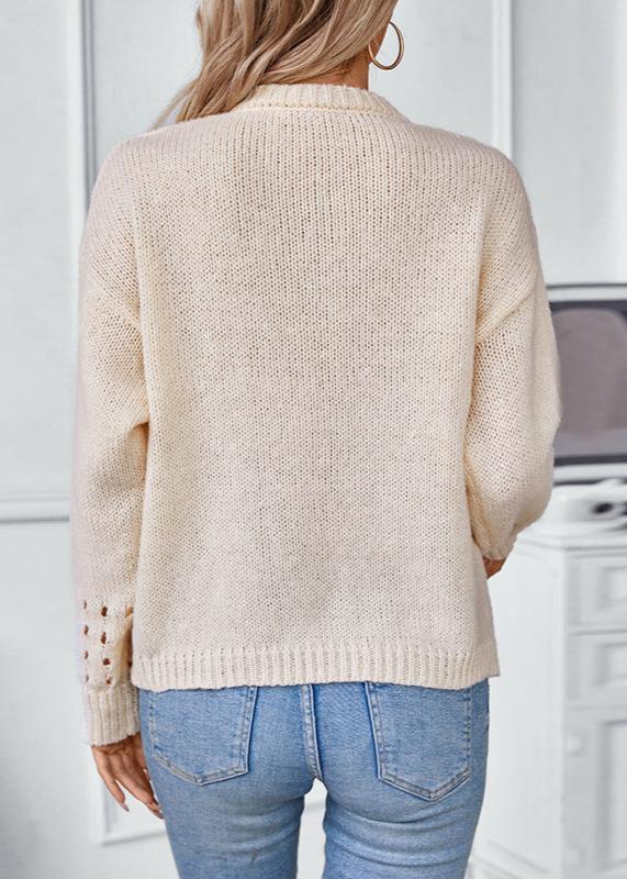 Hollow Knit Sweater - Round Neck Pullover