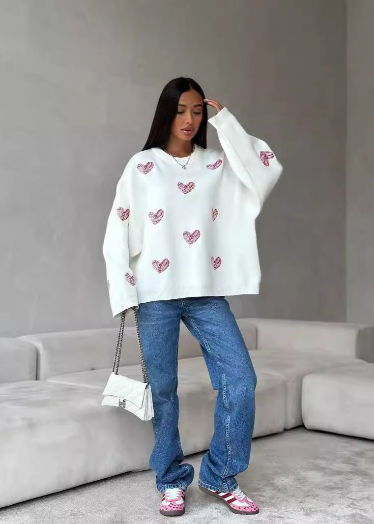 Heart Pattern Pullover Sweater