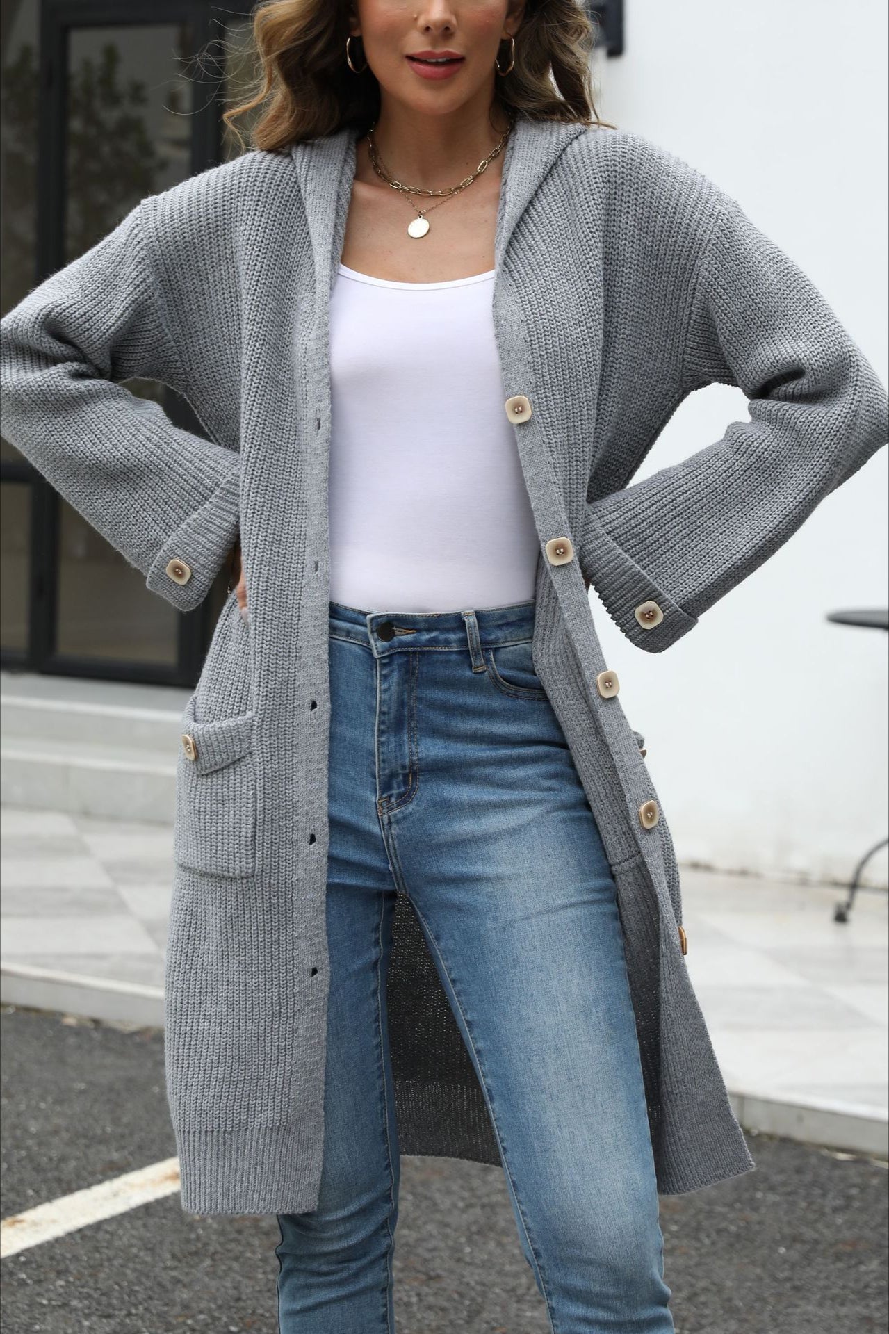 V-neck Loose Fit Color Knit Cardigan