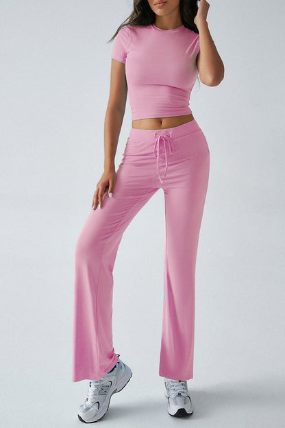 Essential Color Crewneck Top Wide Leg Pants Set