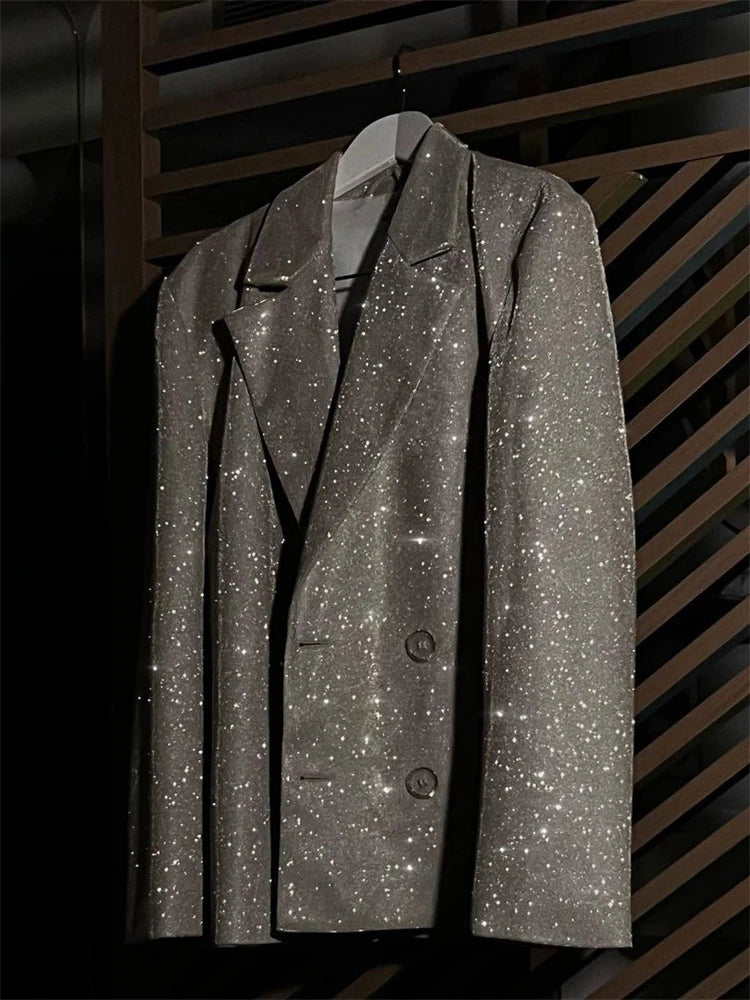 Sparkly Blazers for Oversized Loose Sliver Black Gliiter Jackets Blazer Set Pink Coat Party Outfits