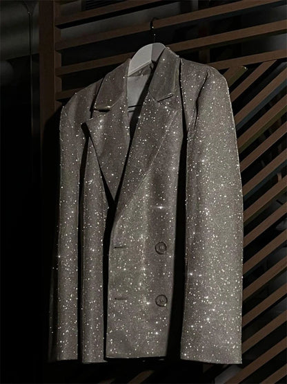 Sparkly Blazers for Oversized Loose Sliver Black Gliiter Jackets Blazer Set Pink Coat Party Outfits