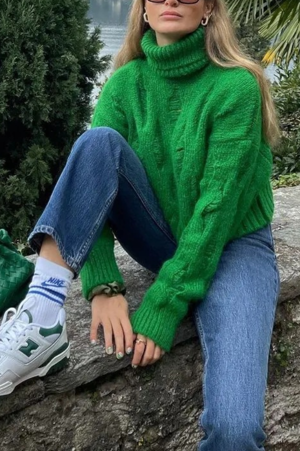 Ripped Custom Design High Neck Cropped Sweater