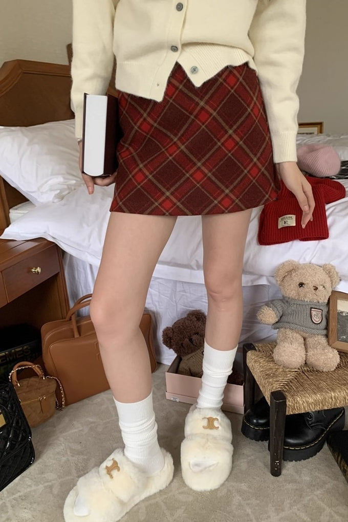 High Waist Plaid A-line Skirt