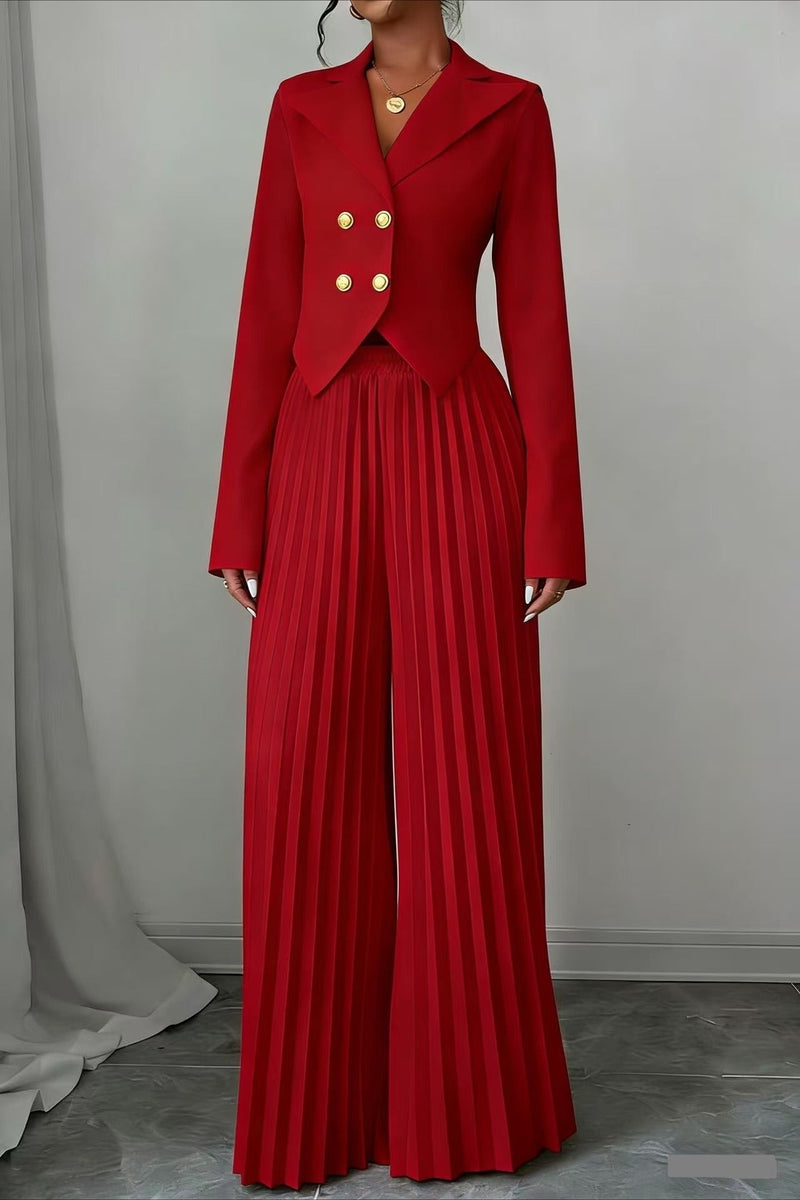Tailored Pleated Two Piece Blazer Pants Set
