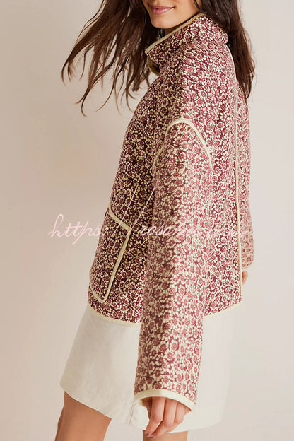 Print Pocket Contrast Concealed Button Cotton Coat