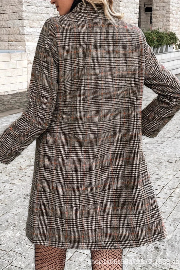 Plaid Double Breasted Blazer Overcoat