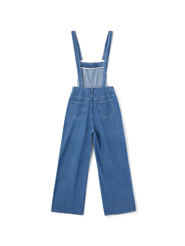 Blue Washed Effect Boyfriend Denim Overalls