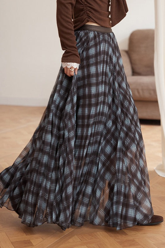Plaid A-line Maxi Skirt
