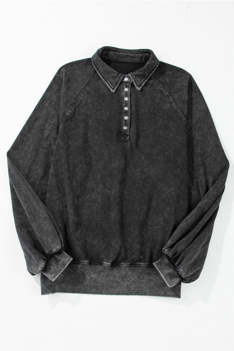 Buttons Balloon Sleeve Oversized Sweatshirt
