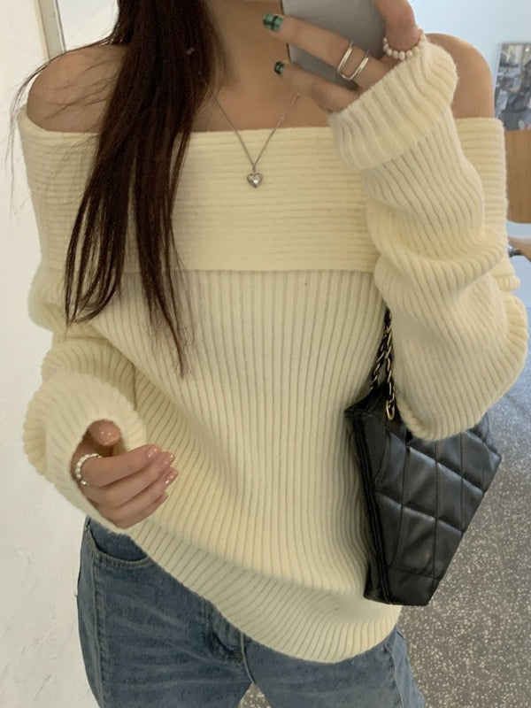 Color Off Shoulder Sweater