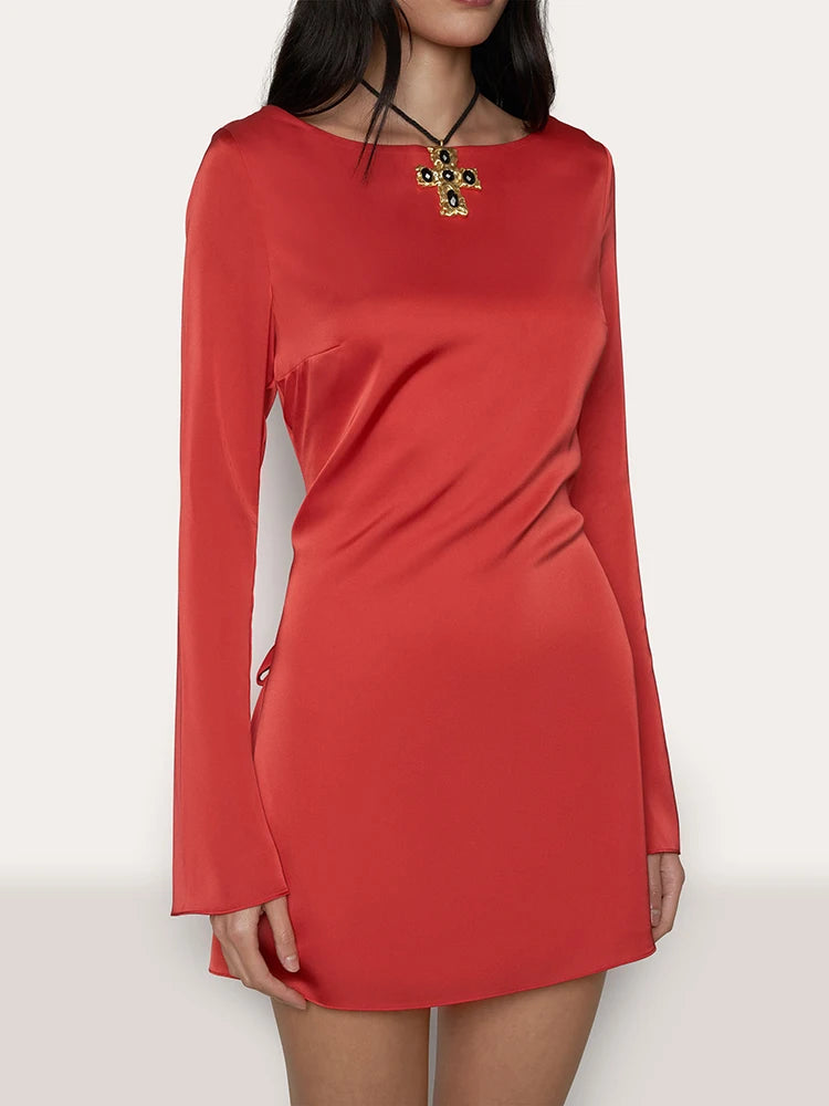 Long Sleeved Bodycon Dress Lace Up Open Back Slim Fit Mini Dress Female Party Club Evening Dress